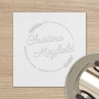 Elegant Leaves Round Personalized Name Business Embosser
