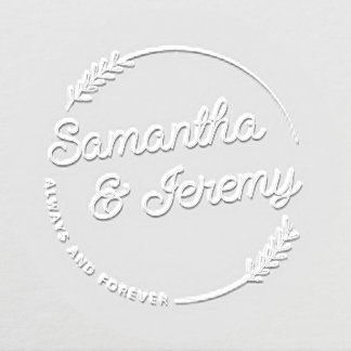Elegant Leaves Round Personalized Wedding Monogram Embosser