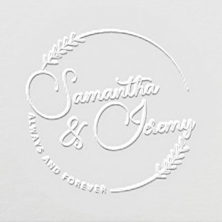 Elegant Leaves Round Personalized Wedding Monogram Embosser