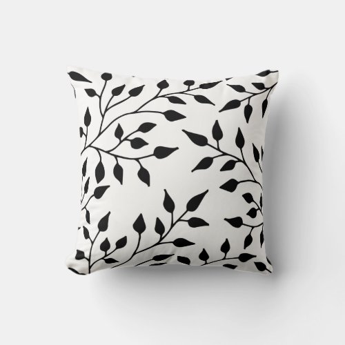 Elegant Leaves Throw Pillow  Black White