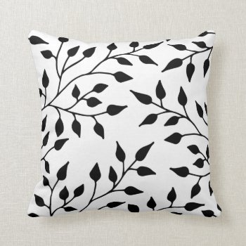 Elegant Leaves Throw Pillow / Black White by Orabella at Zazzle