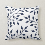 Elegant Leaves Throw Pillow / Navy White<br><div class="desc">Elegant Leaves Throw Pillow / Navy White</div>