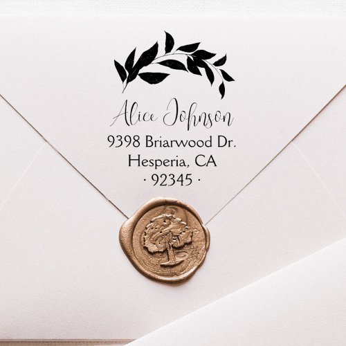 Elegant Leaves Trendy Script Return Address Self_inking Stamp