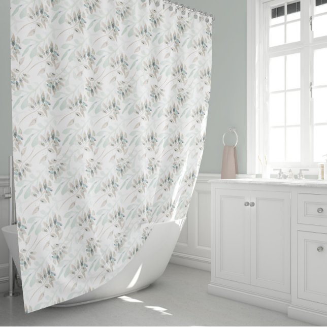 Elegant Leaves Watercolor Shower Curtain (Elegant Leaves Watercolor Shower Curtain Medium Scale Floral by Studio Posies.)