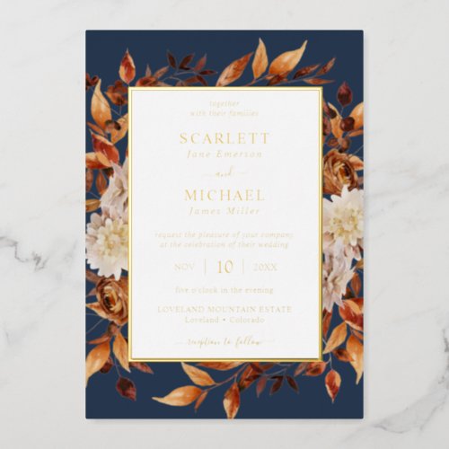 Elegant Leaves Wedding Foil Invitation