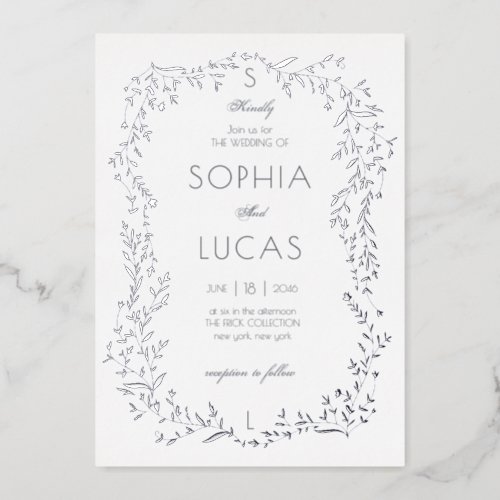 Elegant Leaves Wedding Foil Invitation