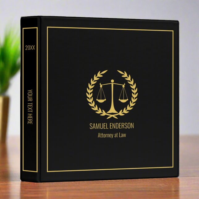Elegant Legal Services Lawyer Attorney Black Gold 3 Ring Binder (Creator Uploaded)