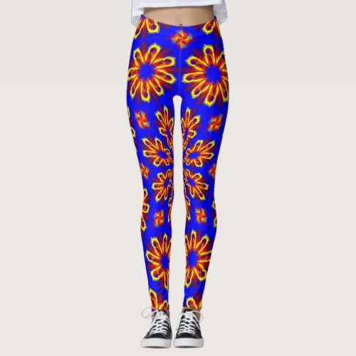 Elegant Leggings with Blue Yellow Red design