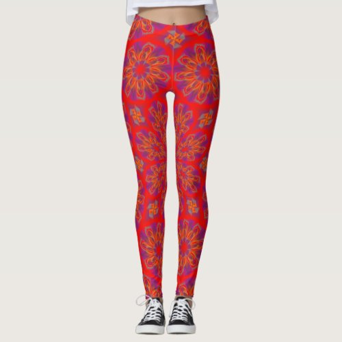 Elegant Leggings with red purple design