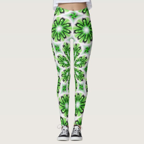 Elegant Leggings with White Green design