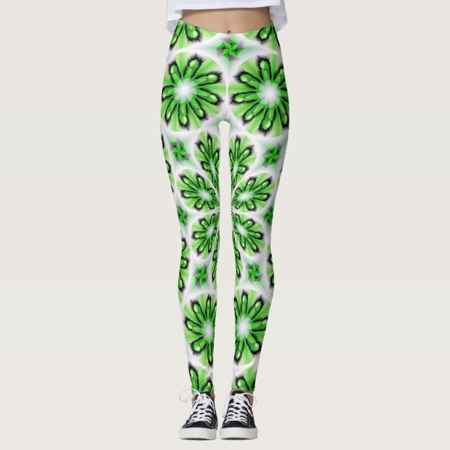 Elegant Leggings with White Green design (Front)