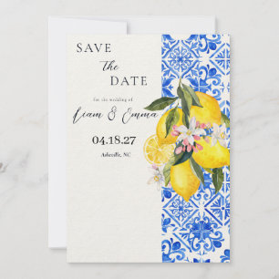 Elegant Lemon and Blue Mediterranean Save the date Invitation