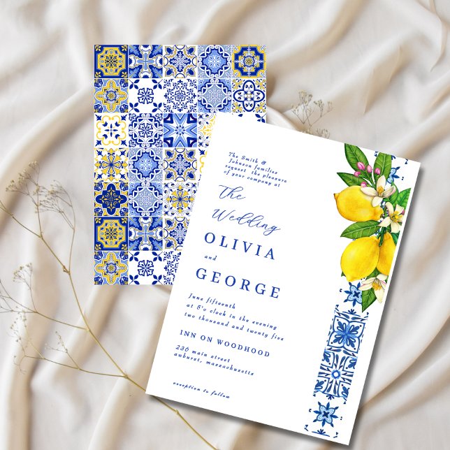 Elegant Lemon and Blue Mediterranean Wedding  Invitation (Creator Uploaded)