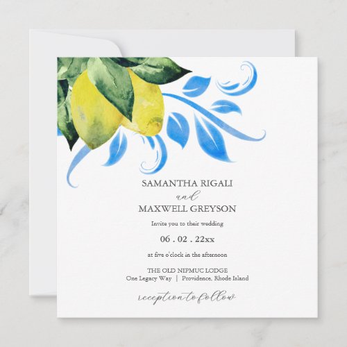 Elegant Lemon and Foliage Wedding  Invitation