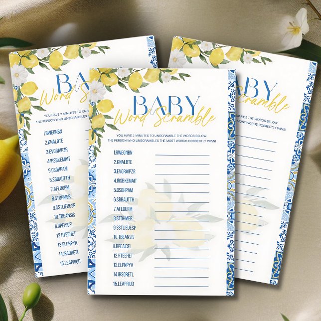 Elegant Lemon Baby Shower Word Scramble Game (Creator Uploaded)