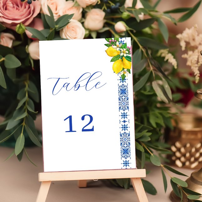  Elegant Lemon & Blue Mediterranean Wedding  Table Number (Creator Uploaded)