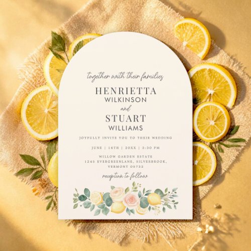 Elegant Lemon Blush Floral Arch Wedding Card