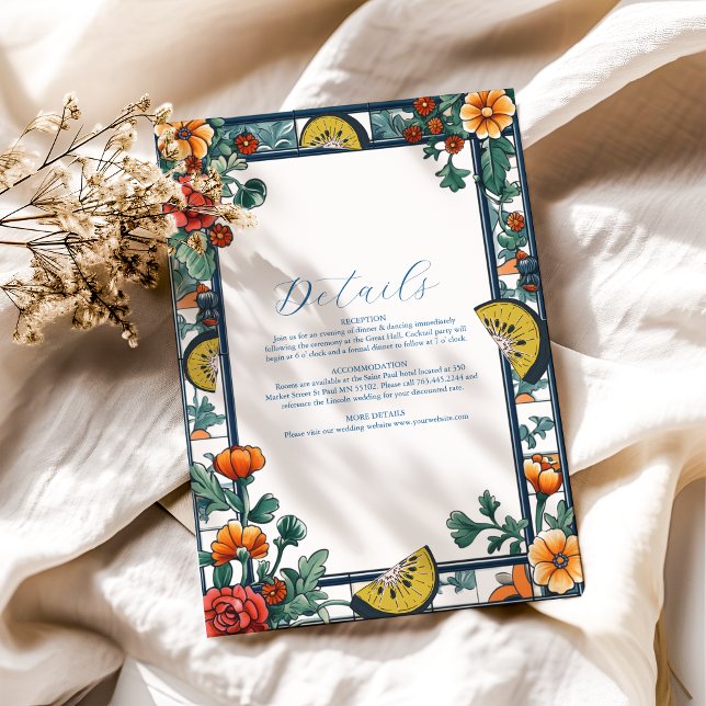Elegant Lemon Botanical Blue Mediterranean wedding Enclosure Card (Creator Uploaded)