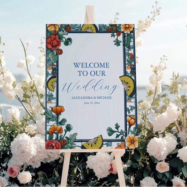 Elegant Lemon Botanical Blue Mediterranean wedding Foam Board (Creator Uploaded)