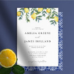 Elegant Lemon Botanical Blue Mediterranean wedding Invitation<br><div class="desc">Elegant watercolor lemon citrus Wedding invitation. The design features rustic elegant watercolor illustrations of lemons and greenery and Italian blue and white  tile. There is a mix of modern script and classic typography. Customize the type for your wedding. Designed with the Amalfi coast of Italy in mind.</div>