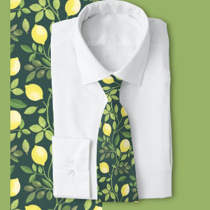 Elegant Lemon Botanical Pattern Fashion  Neck Tie