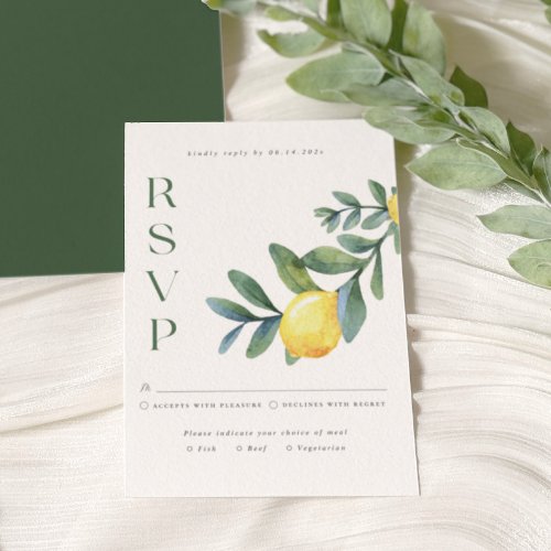 Elegant Lemon botanical Wedding RSVP card