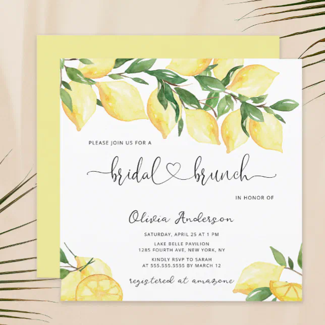 Elegant Lemon Bridal Brunch Invitation | Zazzle