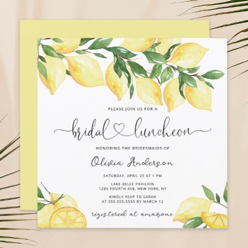 Elegant Lemon Bridal Luncheon Invitation