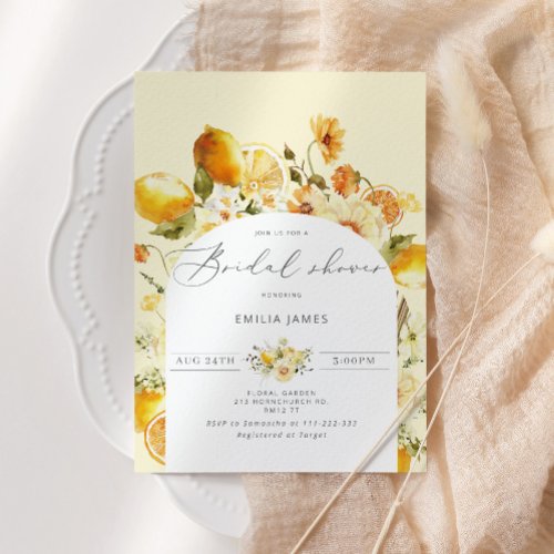 Elegant lemon bridal shower invitation