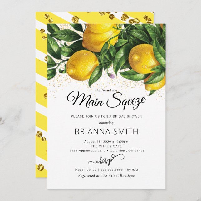 Elegant Lemon Bridal Shower Invitation (Front/Back)