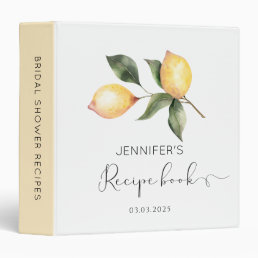 Elegant lemon Bridal Shower Recipe Book 3 Ring Binder