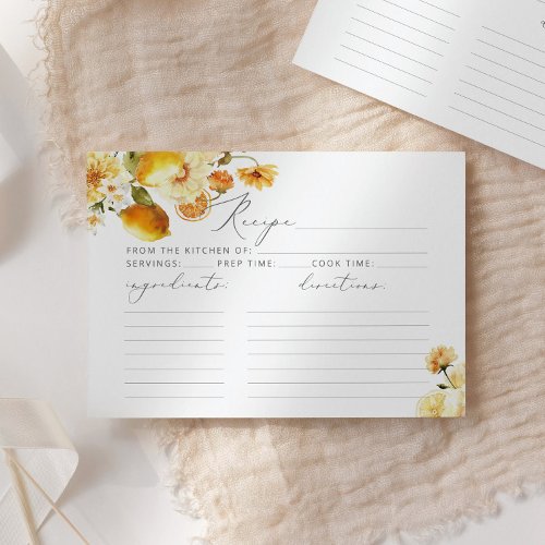 Elegant lemon bridal shower recipe card