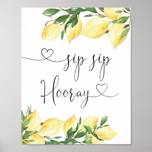 Elegant Lemon Bridal Shower Sip Sip Hooray Sign