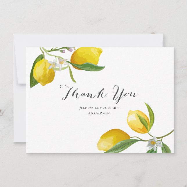 Elegant Lemon Bridal Shower Thank You Cards (Front)