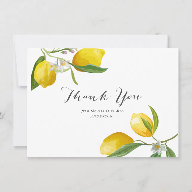 Elegant Lemon Bridal Shower Thank You Cards | Zazzle