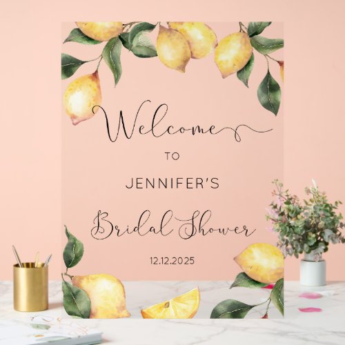 Elegant Lemon bridal shower welcome Acrylic Sign