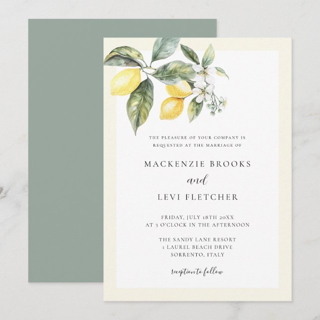 Elegant Lemon Butter Yellow Nature Wedding Invitation (Front/Back)