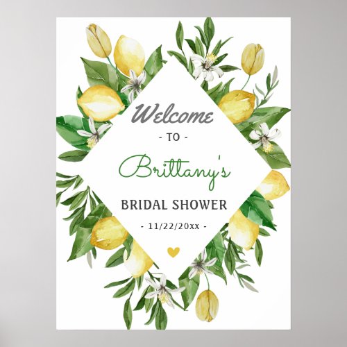 Elegant Lemon Citrus Bridal Shower Welcome Sign