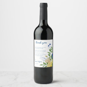 Elegant Lemon Citrus Floral Wedding Thank You Wine Label