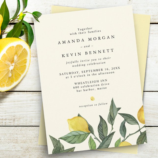 Elegant Lemon Citrus Greenery Wedding Invitation (Creator Uploaded)