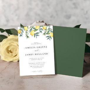 Elegant Lemon Citrus Watercolor Wedding Invitation