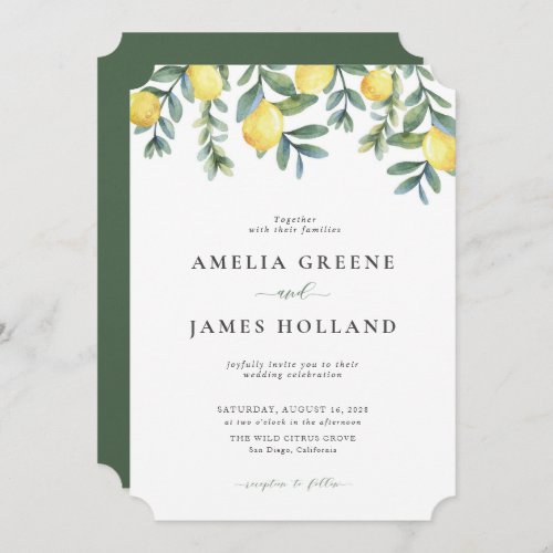 Elegant Lemon Citrus Watercolor Wedding Invitation