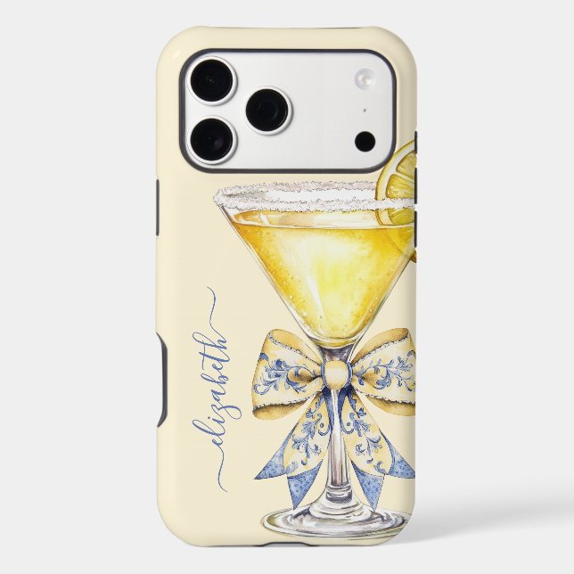 Elegant Lemon Drop Martini Monogrammed Case-Mate iPhone Case (Back)