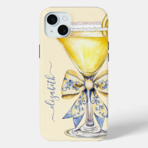 Elegant Lemon Drop Martini Monogrammed iPhone 15 Plus Case