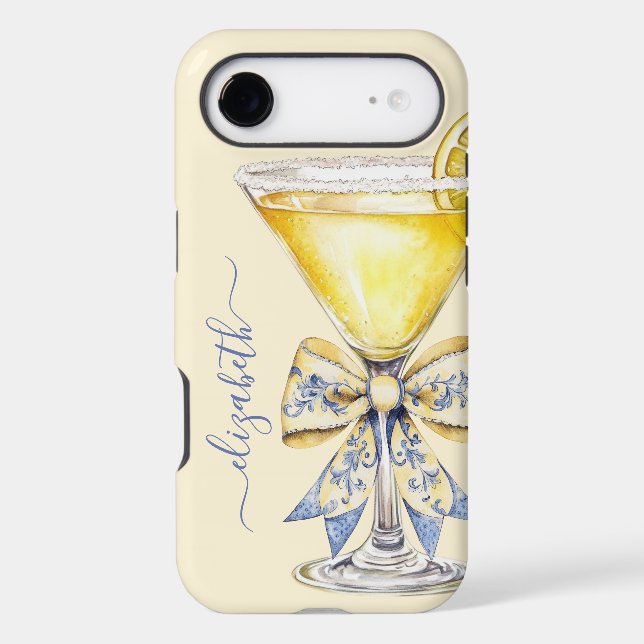 Elegant Lemon Drop Martini Monogrammed Case-Mate iPhone Case (Back)