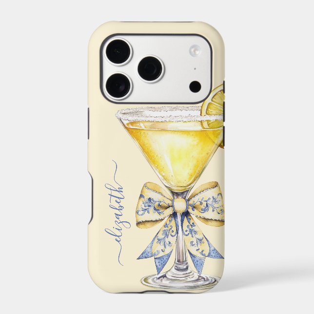 Elegant Lemon Drop Martini Monogrammed Case-Mate iPhone Case (Back)