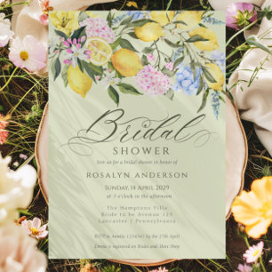 Elegant Lemon Floral Citrus Bridal Shower Invitation