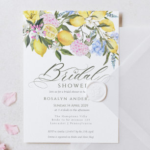 Elegant Lemon Floral Citrus Bridal Shower Invitation