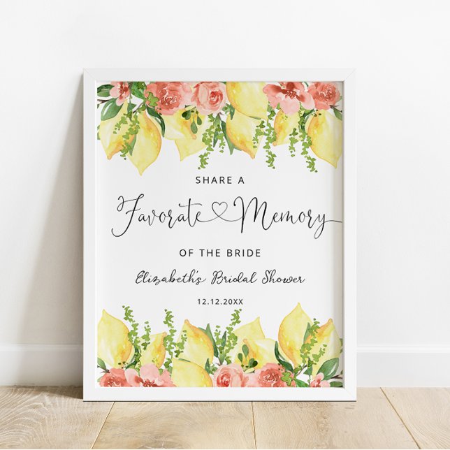 Elegant Lemon Floral Favorite Memory Bridal Shower Poster (Creator Uploaded)