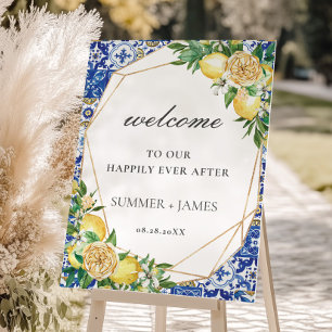 Elegant Lemon Floral Geometric Wedding Welcome Foam Board